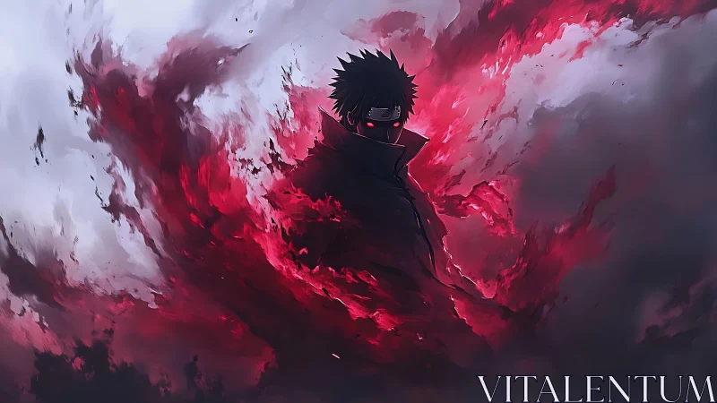 Dark shinobi rises within swirling red storm of burning power