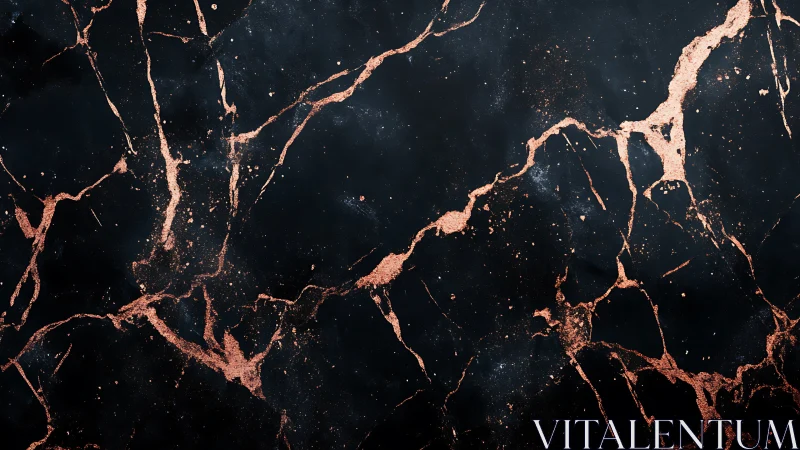 Black marble surface with copper metallic crack patterns.