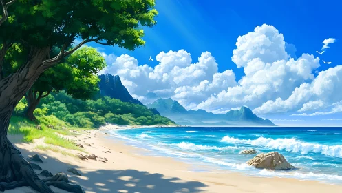 Tropical Escape: Where Emerald Giants Frame Paradise Shores.