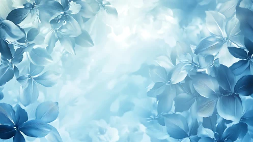 Luminous Blue Floral Composition with Ethereal Light Diffusion.