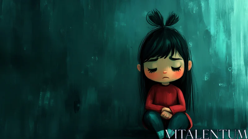 Small storm of sadness in teal shadows and tender light.