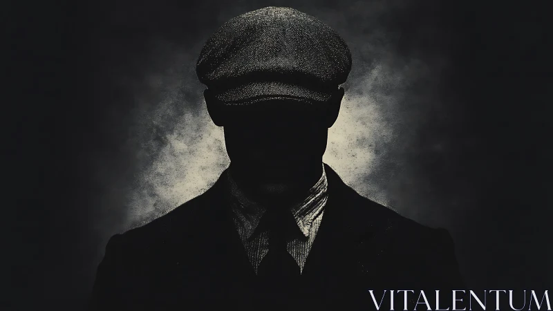 Mysterious man in flat cap silhouette against smoky light.