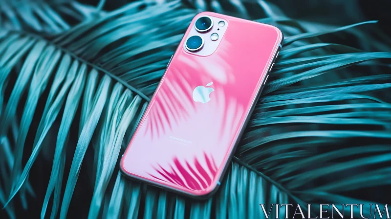 Pink iPhone Blooms Tropical Mystery in Cyan Jungle