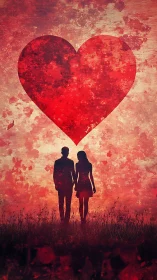 Couple Standing Beneath Luminous Red Heart Symbol