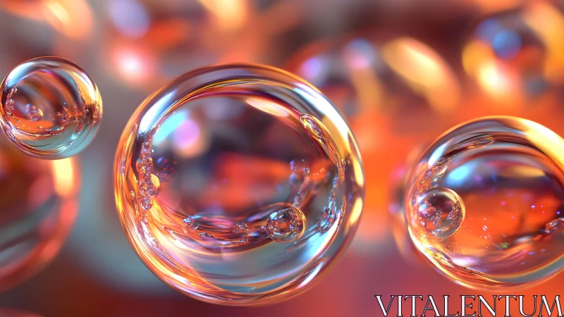 Vibrant Abstract Bubbles Floating in Warm Orange Light.