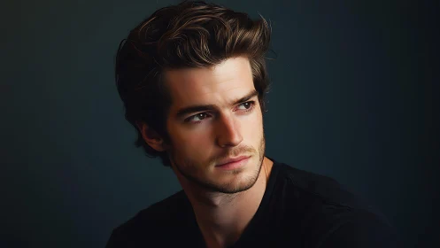 Thoughtful young man in soft, cinematic portrait light.