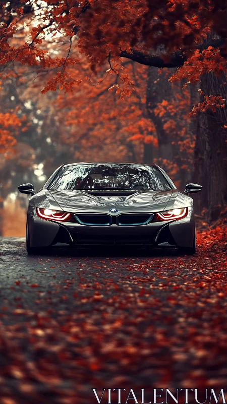 Hybrid sports coupe cuts through cinematic autumn forest road.