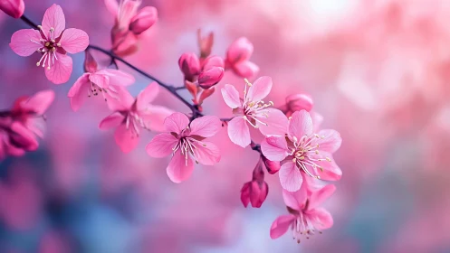 Pink Cherry Blossoms in Soft Focus: Spring Botanical Macro.