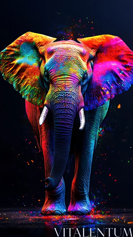 Neon-saturated elephant portrait renders chromatic surface depth