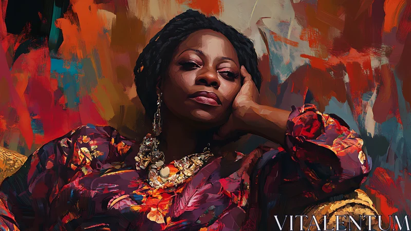 Relaxed Black woman reclines in bold expressive portrait