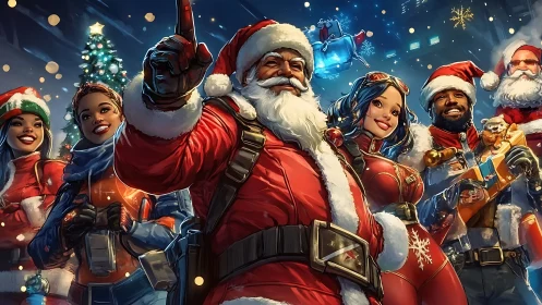 Santa strike team leads a neon city Christmas countdown.