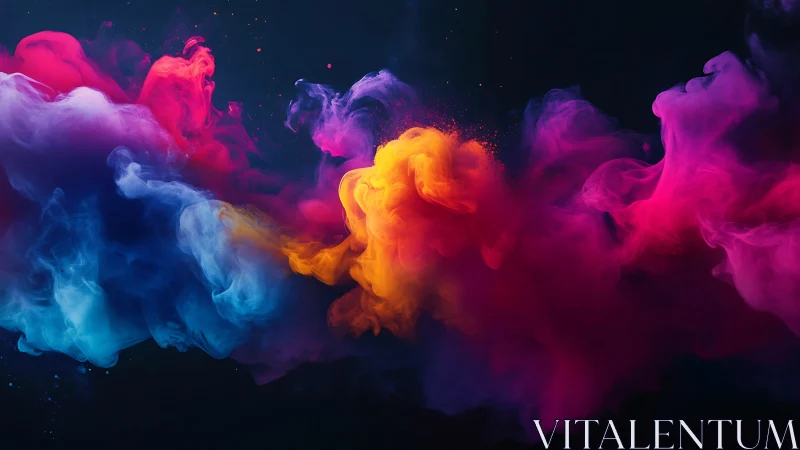 Digital painting of prismatic color clouds on black field.