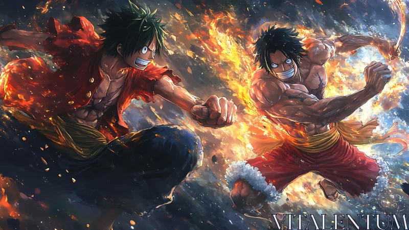 Fiery anime warriors clash in a blazing, high-energy duel