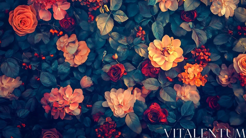 Floral Garden Overhead: Vibrant Roses and Blooms.