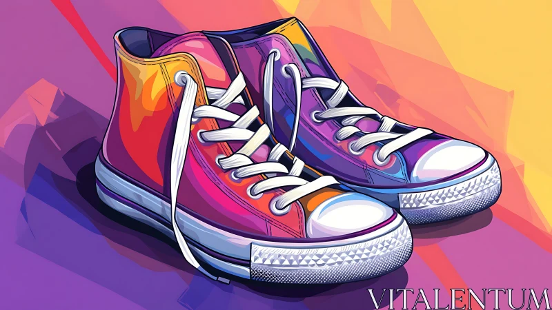 Vibrant gradient sneakers in stylized digital vector rendering.
