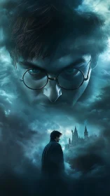 Wizardly teen confronts destiny above mist-shrouded castle