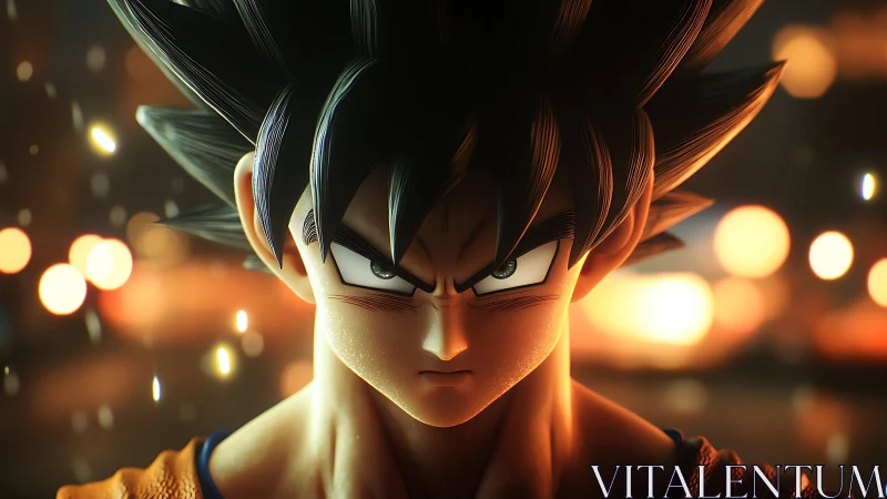 Intense anime hero glowing with power in cinematic light.