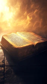 Sacred Pages Blazing Luminously Against Celestial Inferno Backdrop