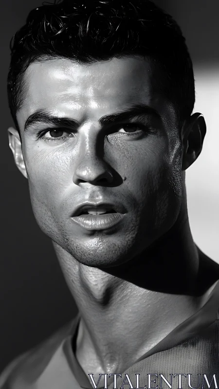 Chiseled monochrome athlete gaze carved from shadow and light.