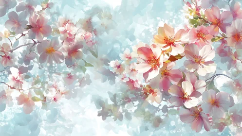 Soft Pink Cosmos Blooms Against Luminous Aqua Gradient.