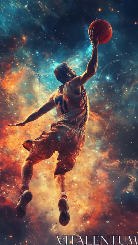 Cosmic vertical leap in dynamic digital painting composition.