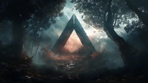 Glowing Pyramid Portal in Mystical Forest