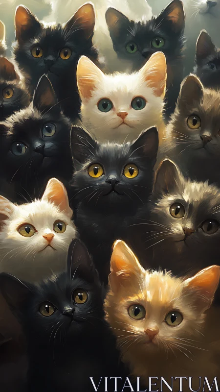 A Gathering of Loving Cats Gazing With Affectionate Eyes.