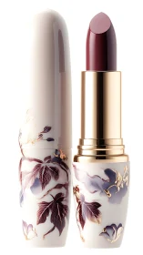 Porcelain floral lipstick tube with deep burgundy bullet rendered