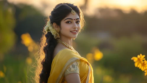 Sunlit saffron grace in a meadow of whispering blooms.