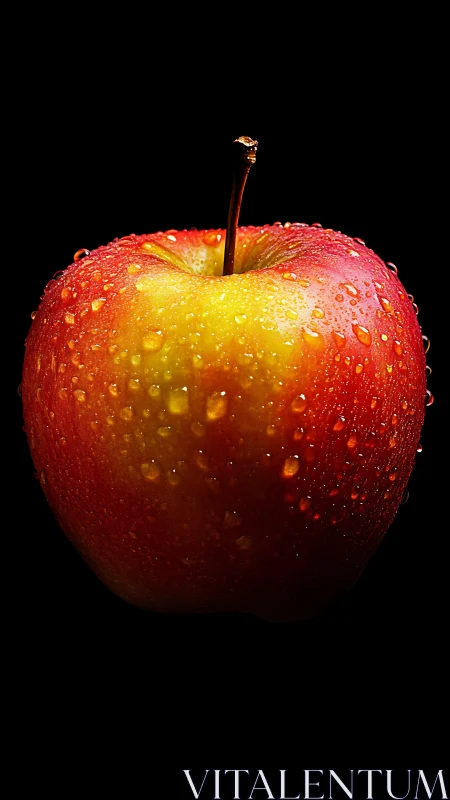Glistening red apple glowing like a tiny harvest moon.