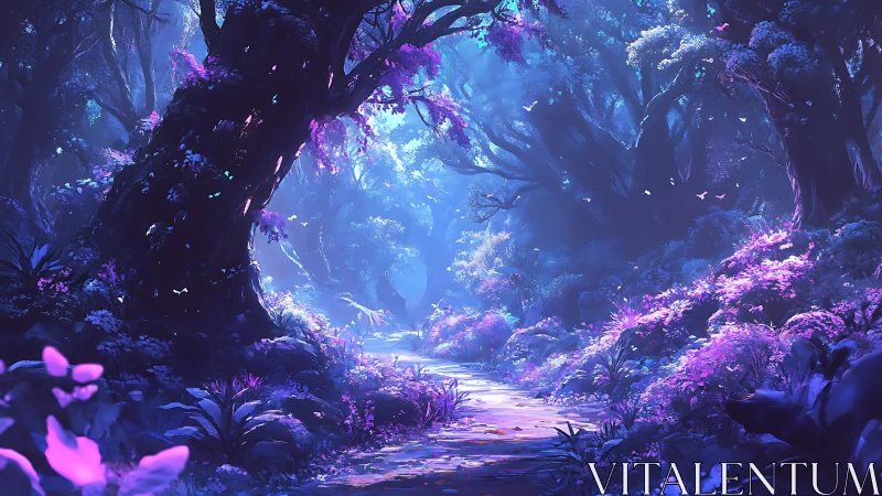 Luminous Forest Cavern With Neon Florescence.