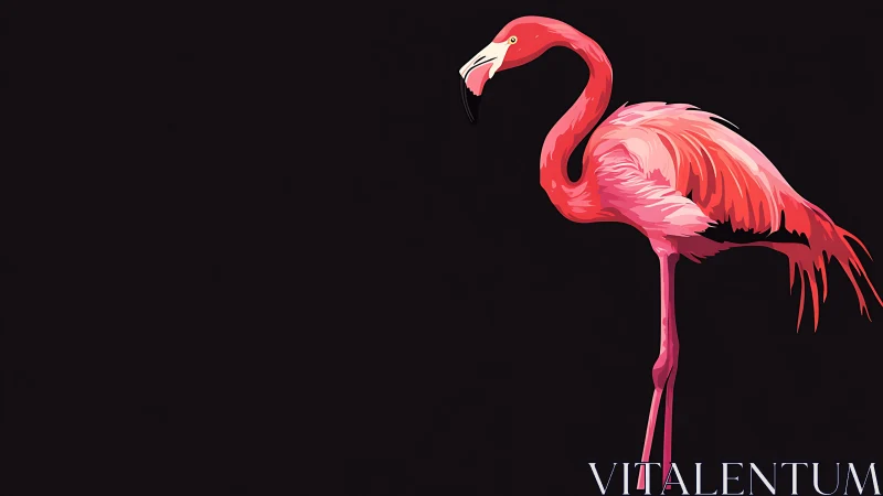 Minimal flamingo illustration glows against deep black background