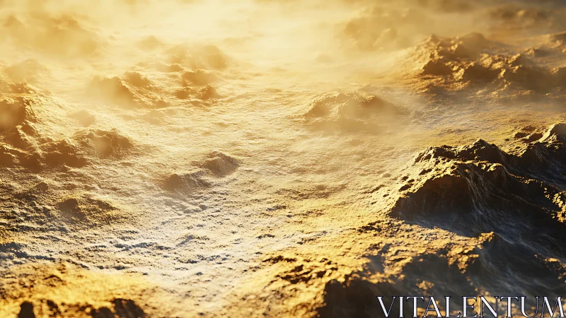 Golden desert terrain glows under low sunrise light