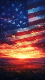 Star-spangled sky melts into blazing American sunrise dream.