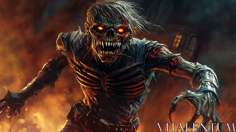 Burning undead creature lunges forward through firestorm