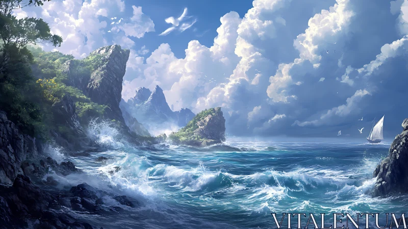 Majestic Coastal Cliffs Meet Crashing Ocean Waves