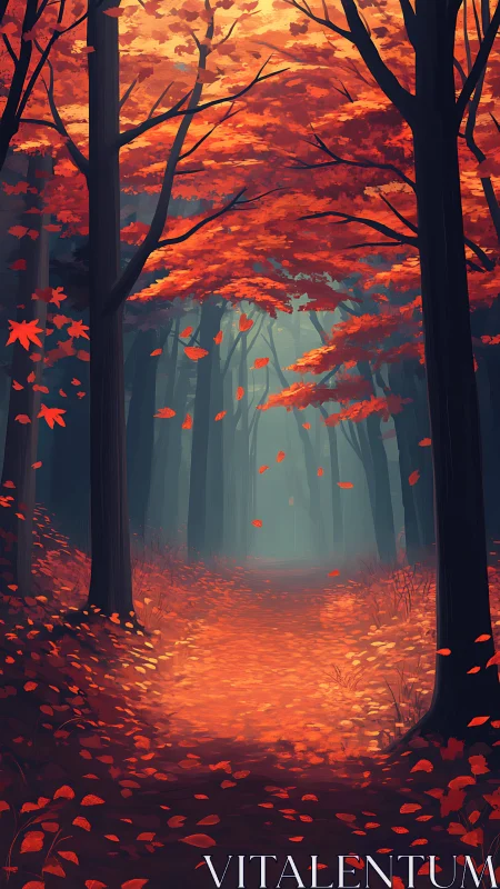 Autumn Forest Corridor: Luminous Foliage Digital Landscape.