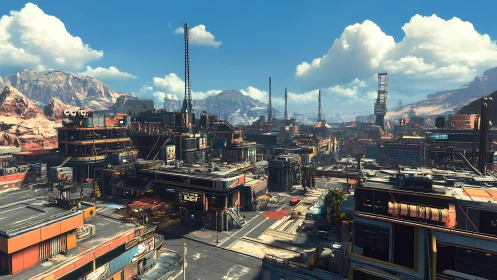 High-density desert industrial colony with modular sci-fi infrastructure