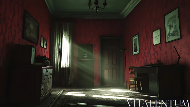 Cinematic red study with volumetric light and vintage d&eacute;cor