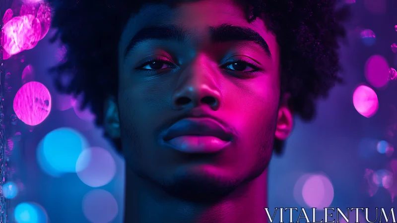 Neon quiet storm portrait in electric magenta and blue haze.