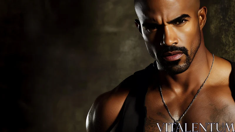 Intense portrait of muscular man in dramatic low key lighting.