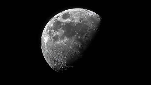 Moon’s rugged craters glow gently against the deep night sky
