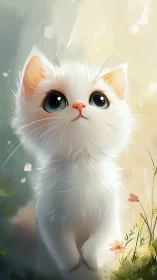 White Cat Portrait with Peach Markings and Turquoise Eyes