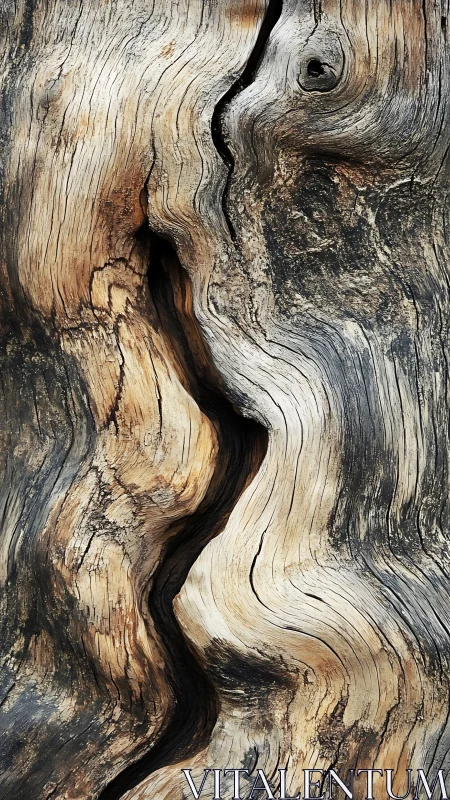 Weathered tree trunk closeup with swirling grain lines.