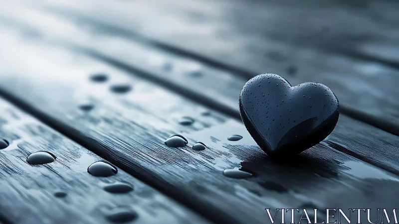 Monolithic obsidian heart form with surface hydration patterns on weathered timber.