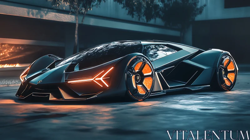 Midnight electric supercar glowing with bold neon lines.