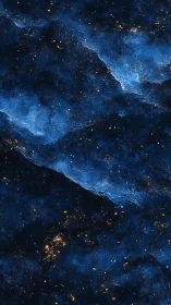 Digital painting of deep blue cosmic nebula strata composition.