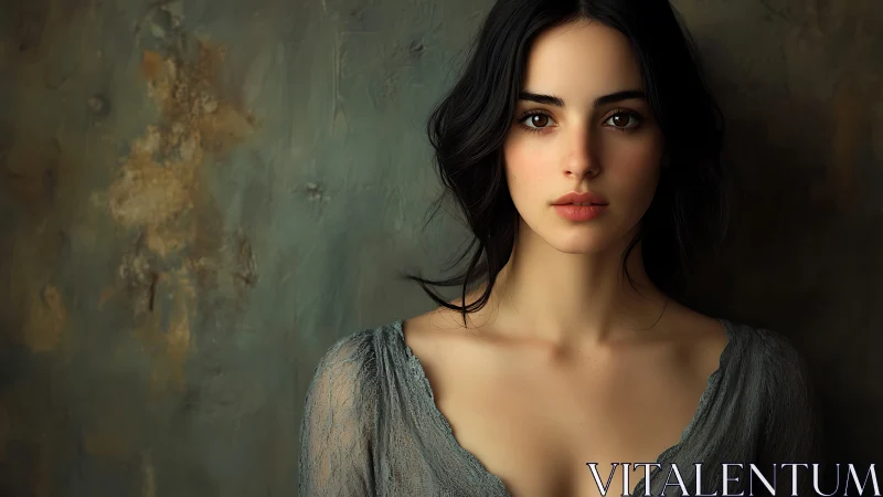 Soft-gazed portrait in dusk-toned lace and painterly shadow.