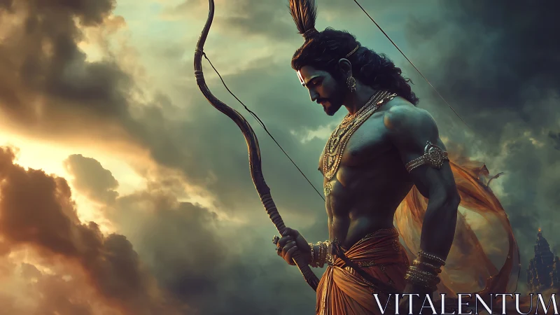 Mythic archer rendered in high-detail digital fantasy lighting