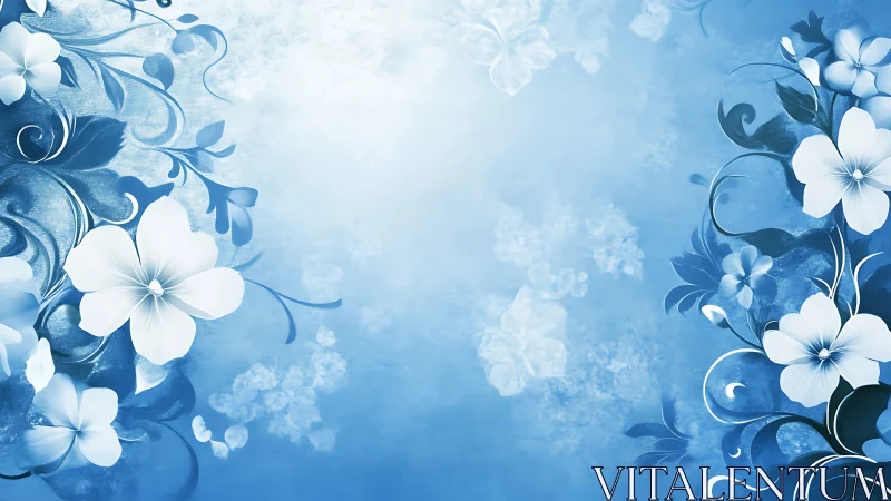Blue and White Floral Design Background.